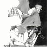 Illustration, Kneipe, Nachtleben, Kölsch, Kellner, Paar am Tresen, Bier, Biertrinken, Theke
